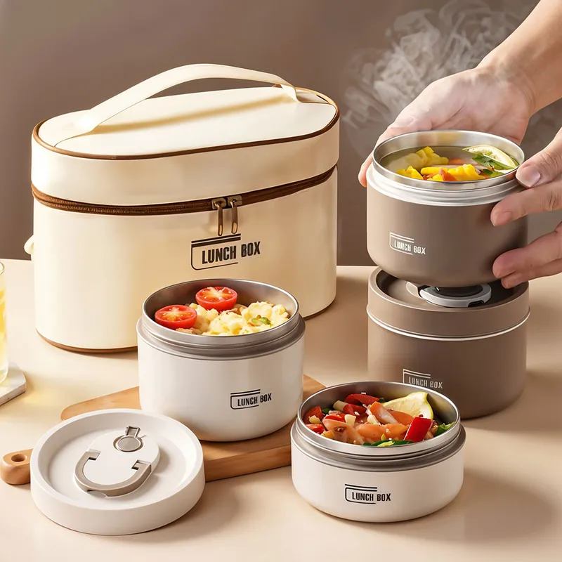 Lunch Box 4 étage avec Sac Isotherme Isolant – حافظة طعام حرارية 4 طبقات قابلة للاستخدام في الميكروويف